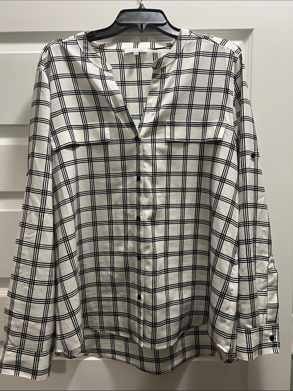 Calvin Klein Black and White Plaid Button-Down Shirt